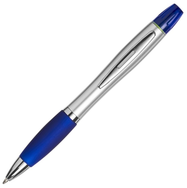 Curvy Pen with Highlighter - Silver/Blue
