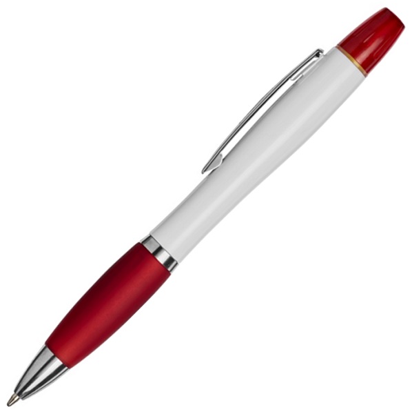 Curvy Pen with Highlighter - White/Red